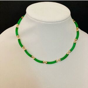Genuine Green Jade Bar Necklace 14k Gold | Excellent Condition New No Tags
